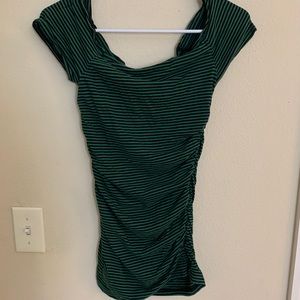 Green striped short sleeve top